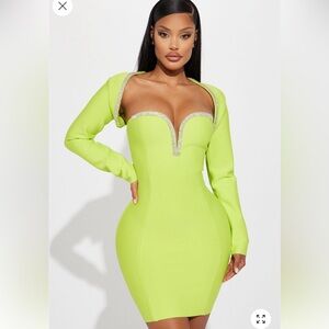 2 Piece Fashion Nova Elegant Lime Green Bodycon Dress